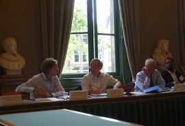From left to right: Robbert Dijkgraaf (InterAcademy Partnership), Steven Chu (Stanford University, Edouard Brézin (Académie des Sciences - Institut de France) and Khalil Elahee (University of Mauritius) at the InterAcademy Council/IAP for Research Workshop on Realizing a Sustainable Energy Future, Amsterdam, June 26, 2015.
